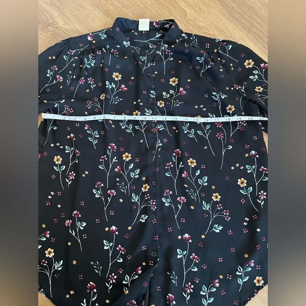 Faded Glory Boxy Long Sleeve Mandarin Collar Floral Blouse, size L - Picture 8 of 11